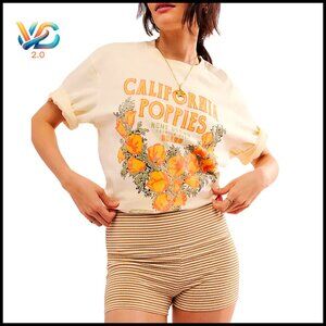 Oversized Vintage Flower Graphic Tee, Polyester Blend, Loose Fit Summer Top